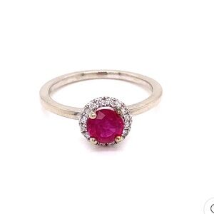 925 Sterling Silver Red Ruby Corundum & CZ Halo Ring - Size 7 - NWT - MSRP $202